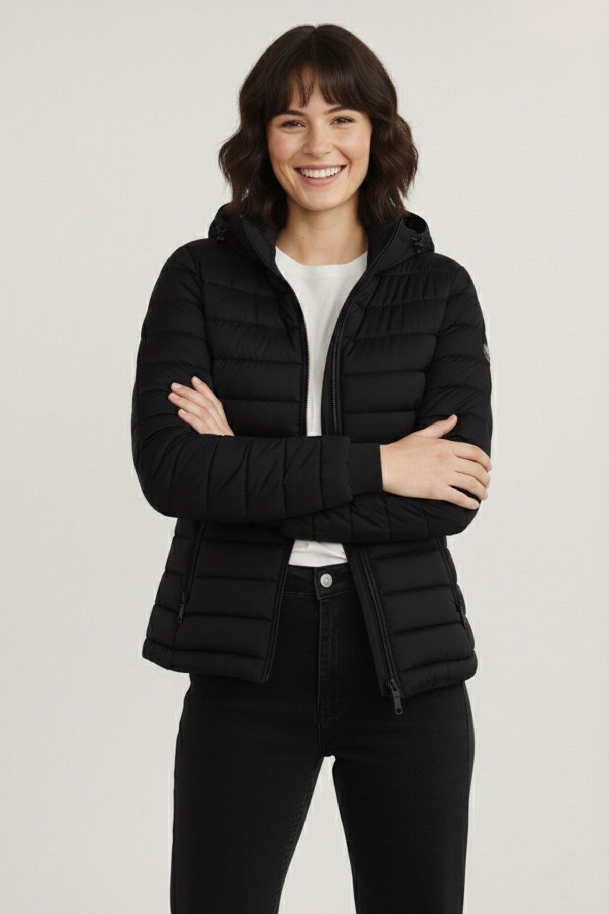 İNDİRİM MODAM  Kadın Kapüşonlu Mont Ceket Su İtici Kumaş Kapitone Astarlı - Görsel 3