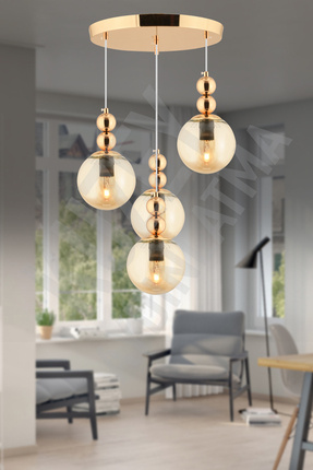KUZEY AYDINLATMA ŞİMAL 4 LÜ GOLD GLOP CAMLI MODERN ŞIK AVİZE AYDINLATMA