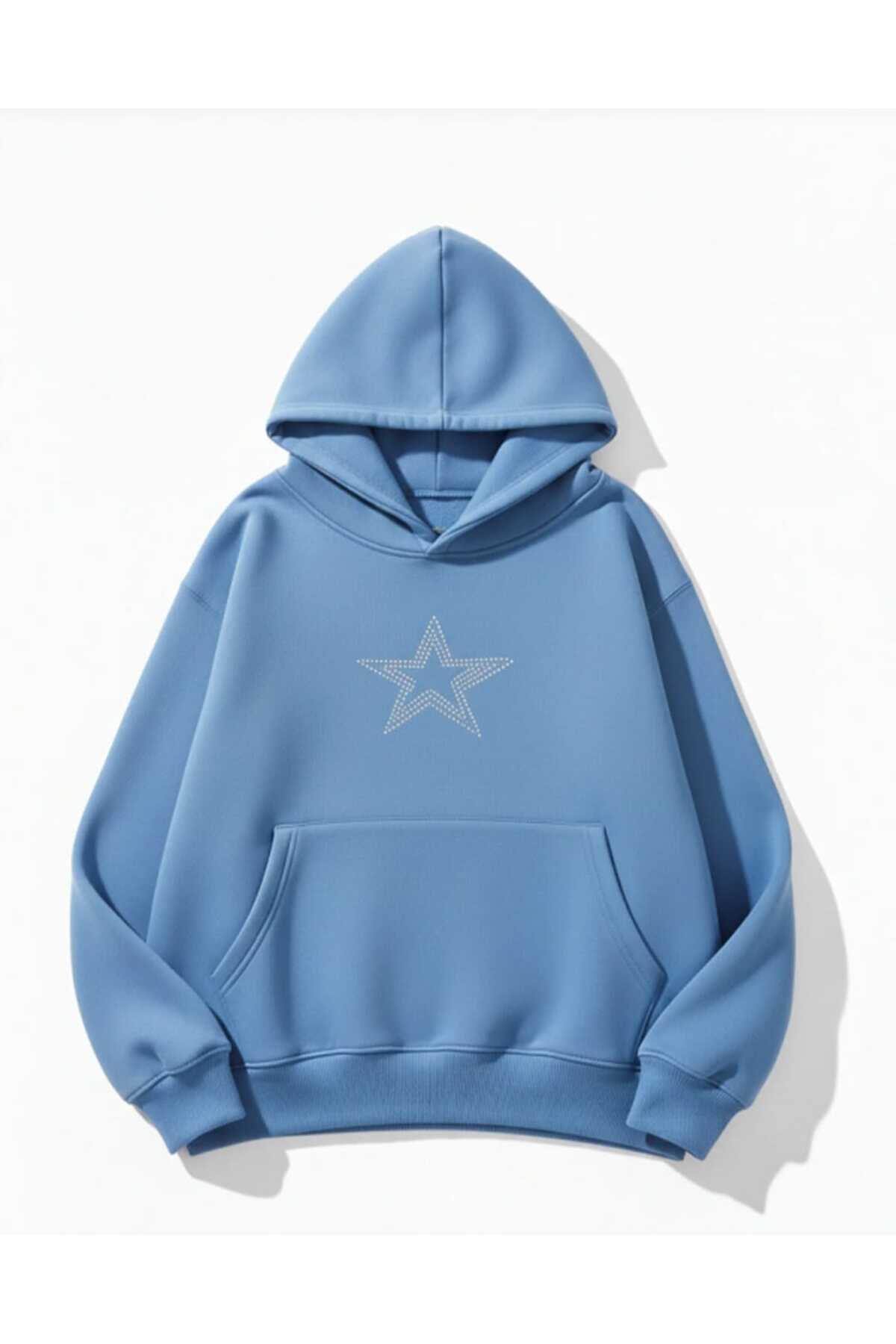 Unisex Erkek/Kadın YILDIZ Renkli TAŞ BASKILI Pamuklu Oversize Kapüşonlu Sweatshirt — رنگارنگ YILDIZ-KAPŞON-COHERENT-