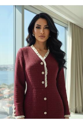 NSHIQ Tüvit Kumaş Astarlı Şık Midi Elbise