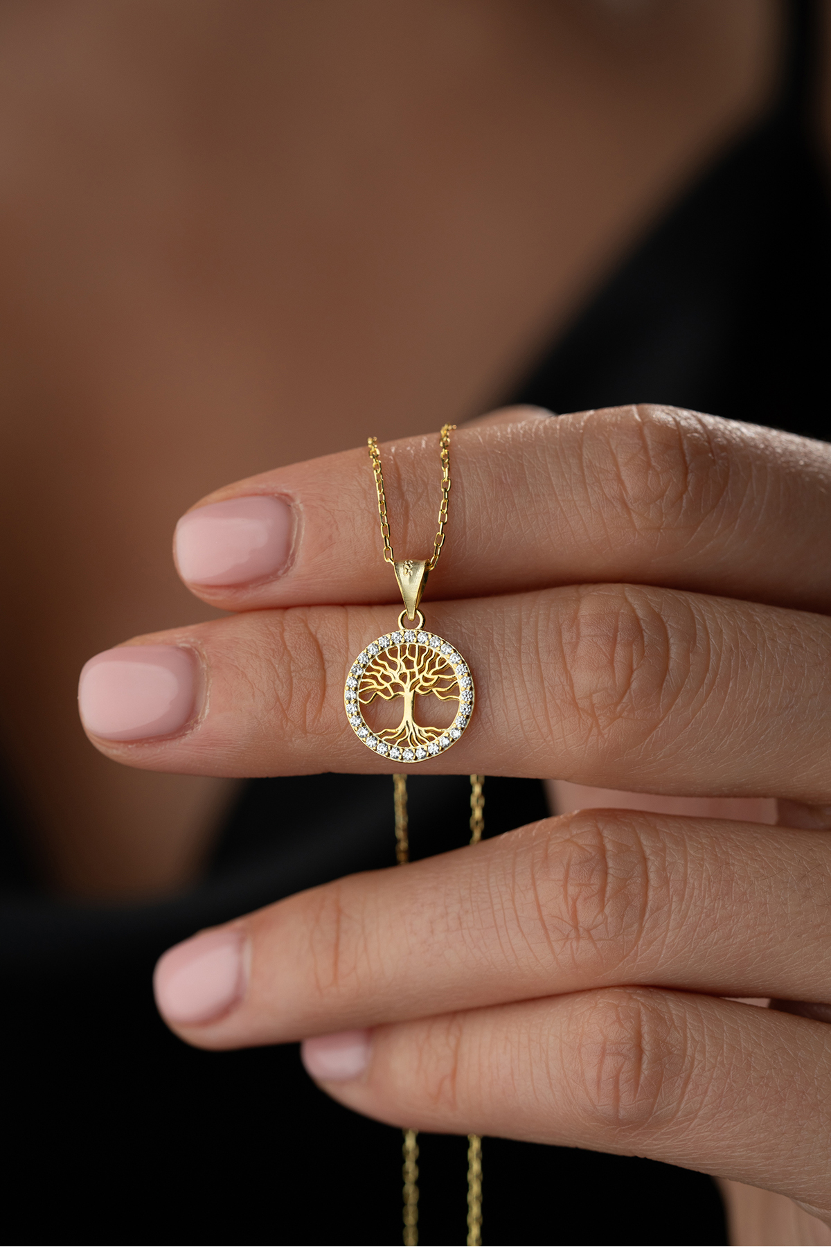 Silvano Jewelry 925 Ayar Gümüş Altın Kaplama Hayat Ağacı Kolye görsel 2