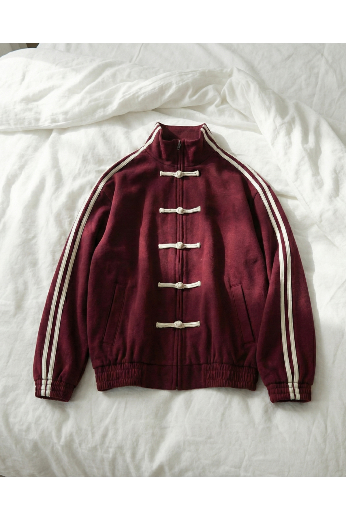 Toum  Çift Çizgili Oversize China Unisex Ceket - Görsel 3