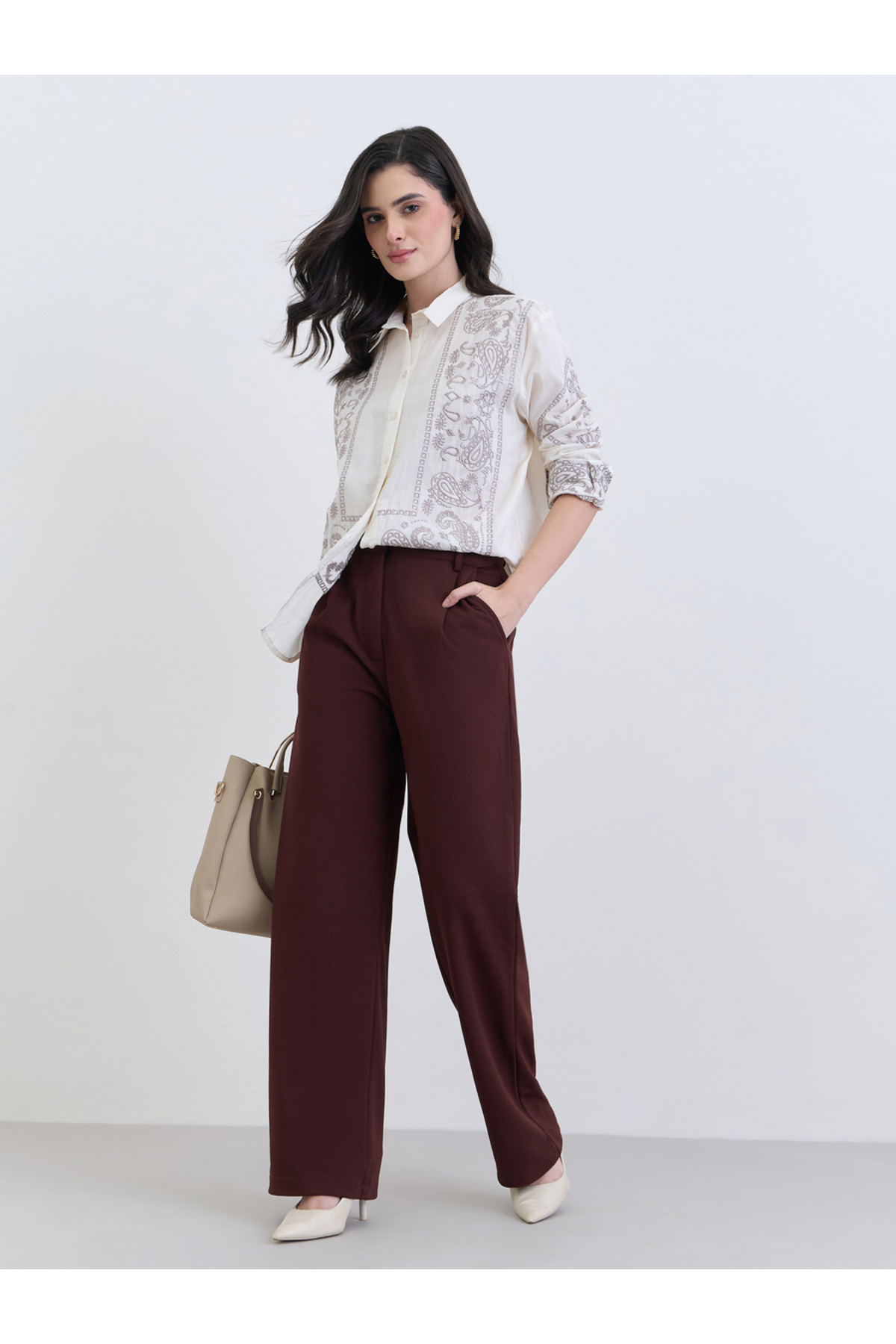 Styli Women Brown Wide-Leg Trousers