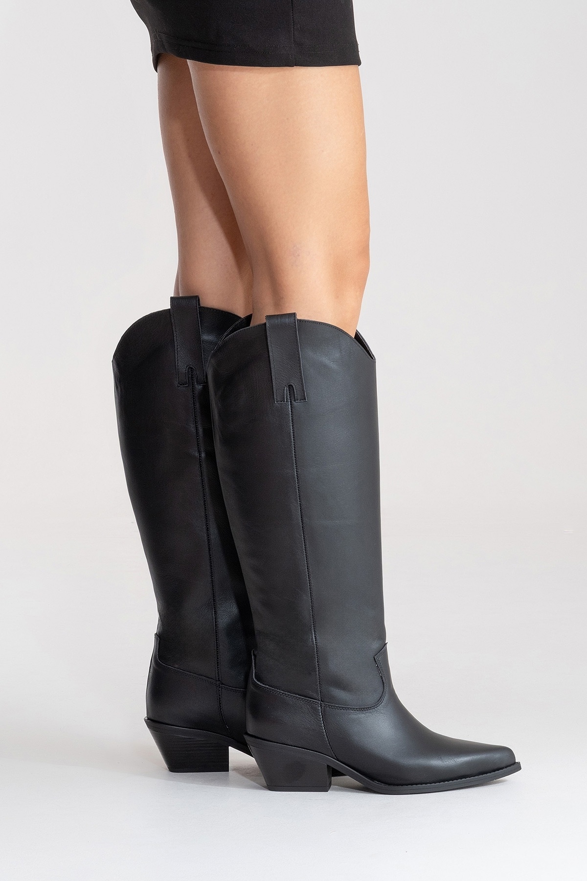 LuviShoes ANIA Siyah Cilt Hakiki Deri Kadın Western Çizme görsel 5