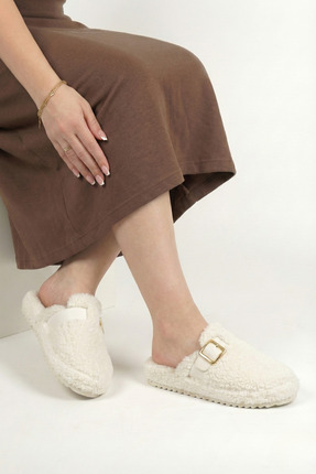 Luvaa Alisa Kadın Kışlık Peluş Terlik Tokalı Kaymaz Taban Yumuşak Sıcak Ev & ...