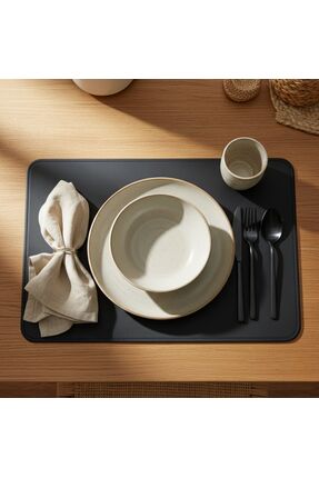 Grand Fine Art 2 Adet Deri Siyah Çift Taraflı Kenar Dikişli Amerikan Servis 3...