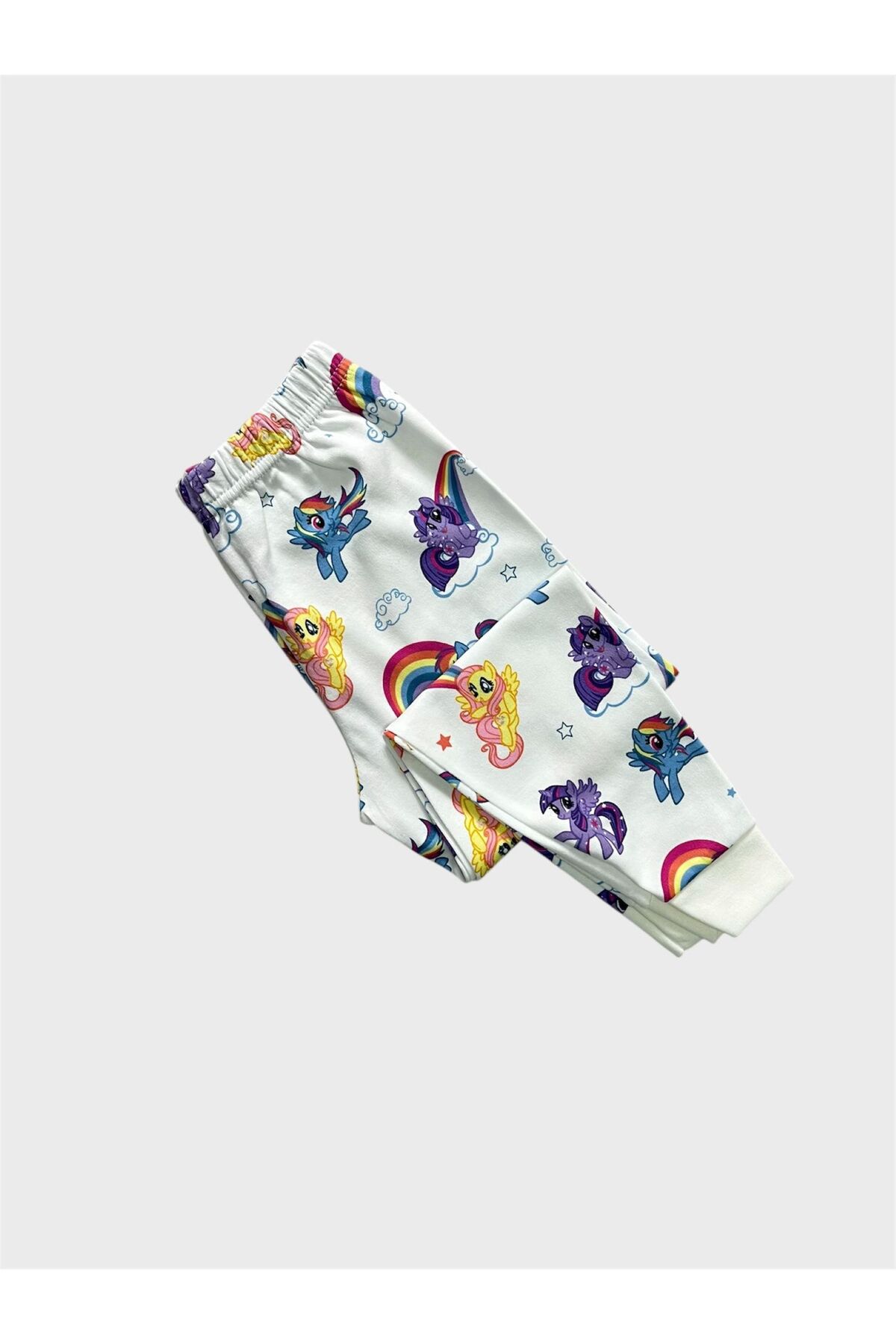 elmas kids Kız Çocuk %100 Pamuklu Beyaz Unıcorn Gökkuşağı Desenli Uzun Kollu Pijama Takımı fotoğrafı 5 (önizleme)