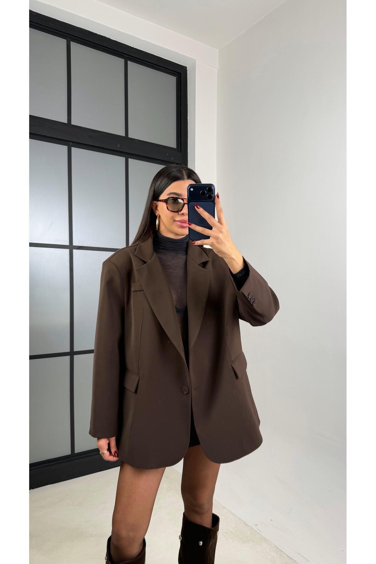 Gaus  Kahve Astarlı Vatkalı Blazer Ceket GAUS-00610