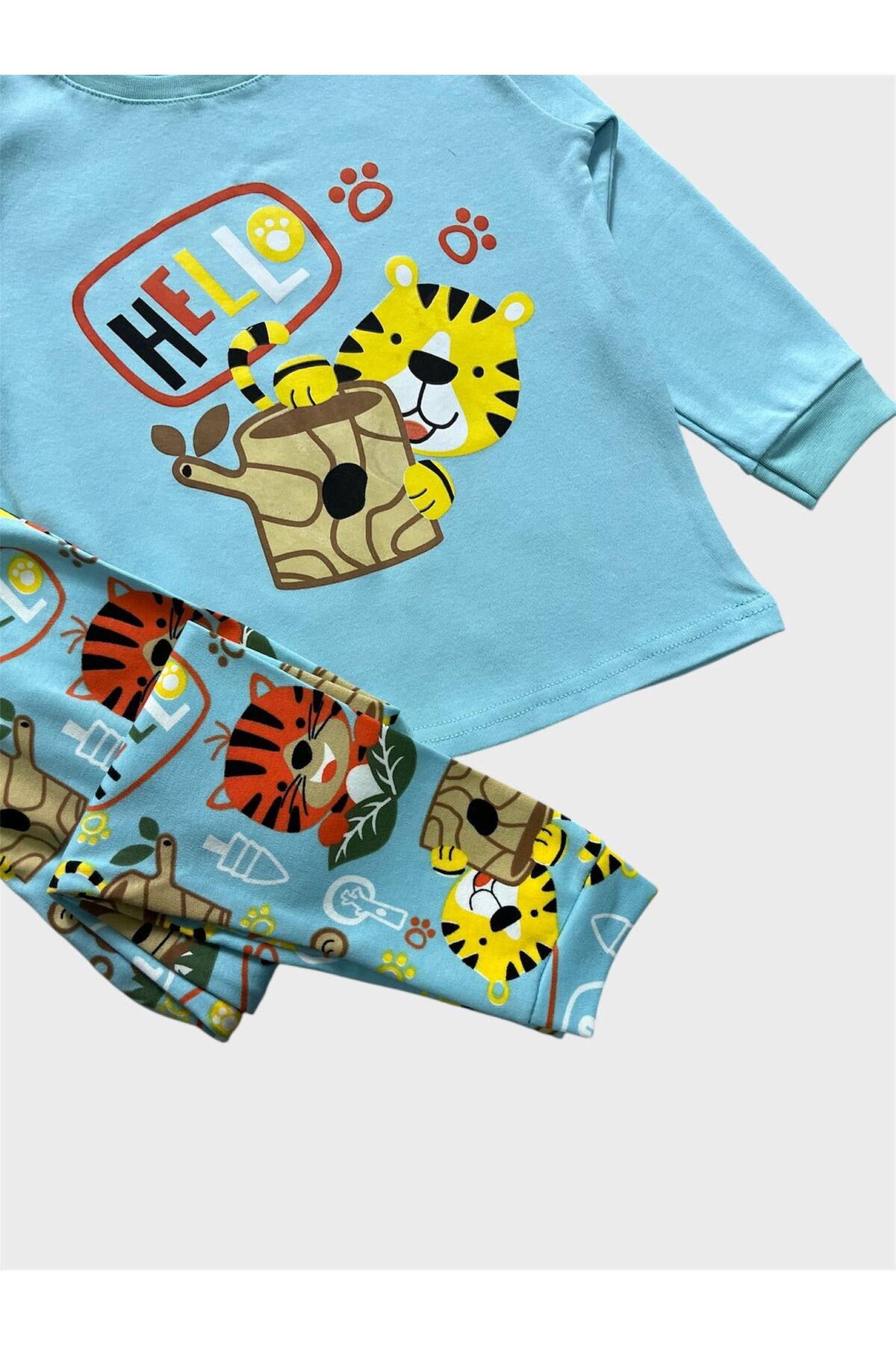 elmas kids Erkek Çocuk %100 Pamuklu Mavi Aslan Desenli Uzun Kollu Pijama Takımı fotoğrafı 2 (önizleme)