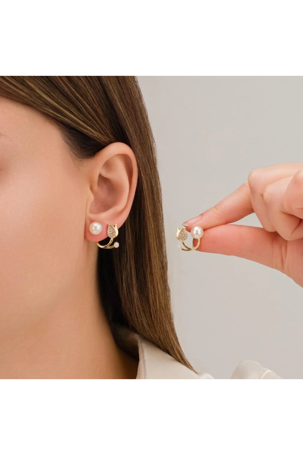 Pearl Tulip Design earrings