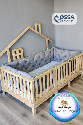 yasetex tasarım Montessori Yatak ve Beşik İçin 4 Kenar Koruma Seti Gri Renk