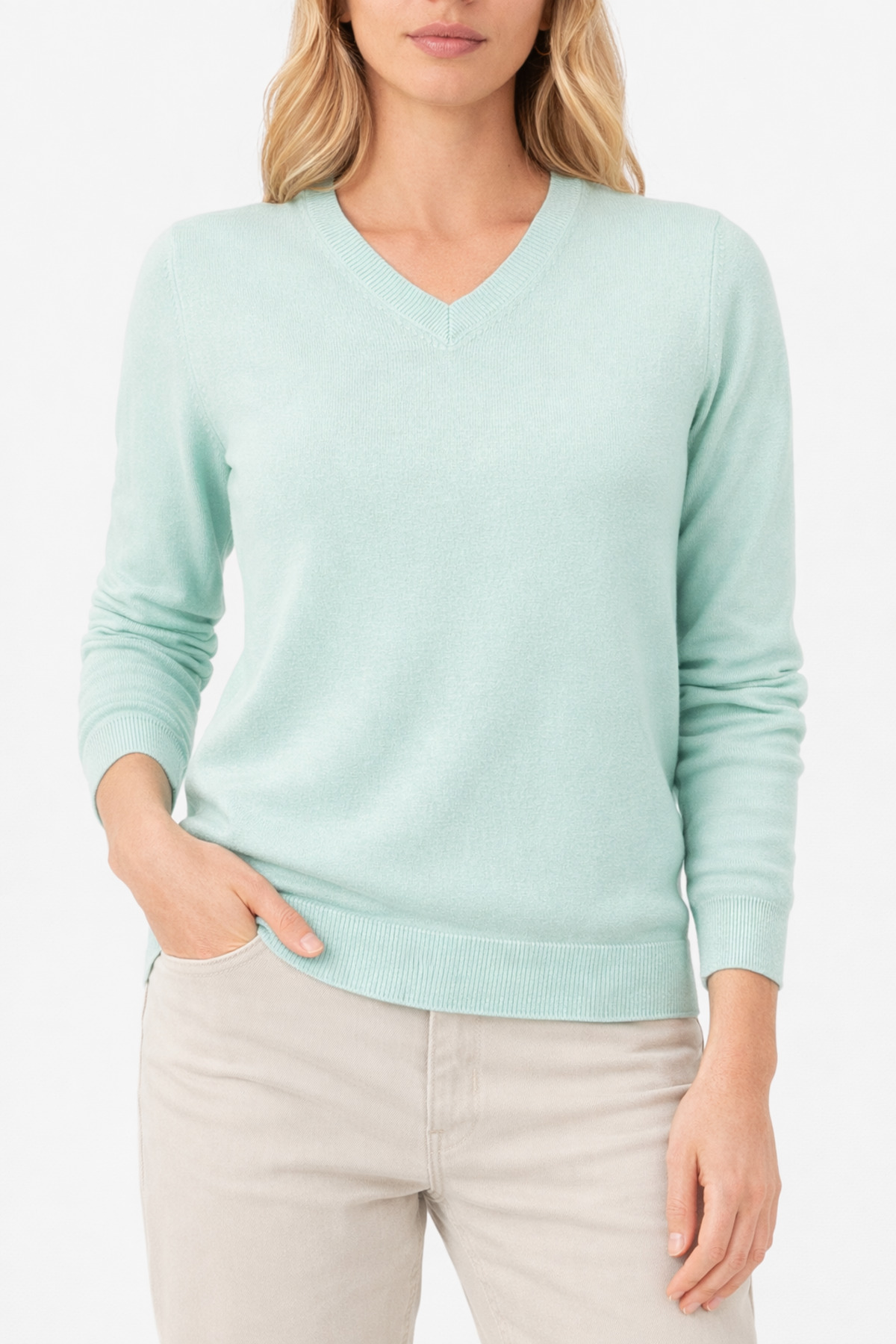 CRALİCHE  Kadın V Yaka Triko Kazak-Düz Kesim Şık Kazak-İNCE ÖRGÜ