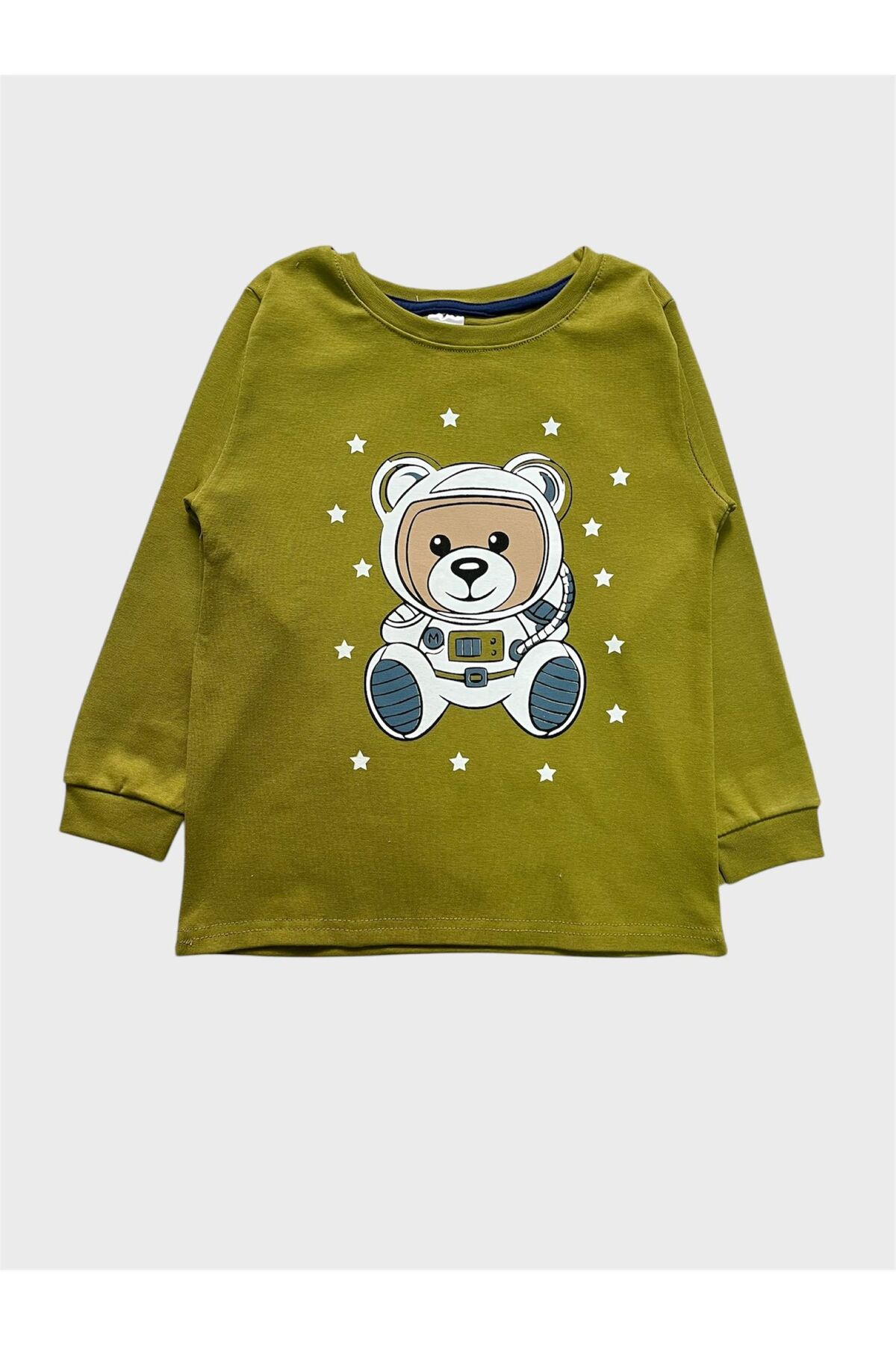 elmas kids Erkek Çocuk Pamuklu Haki Lacivert Astronot Desenli Uzun Kollu Ribana Likralı Kalın Pijama Takımı fotoğrafı 5 (önizleme)