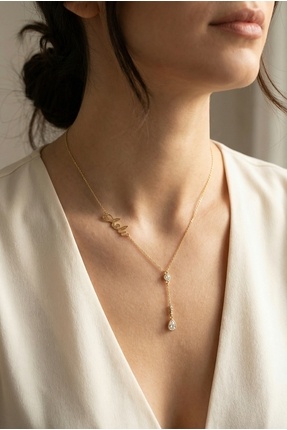 neshely jewelry 925 Ayar Gümüş Kişiye Özel İsimli Doğum Taşlı Y kolye 14 Ayar...