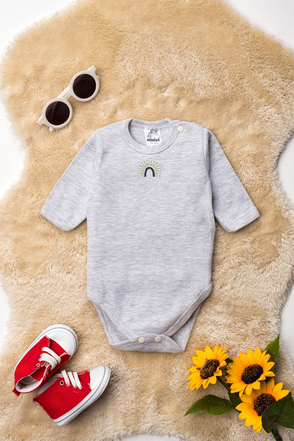 Miniel Unisex %100 Organik Pamuklu Random Baskılı 3-6-9-12 Ay 6Lı Uzun Kollu Bebek Body Zıbın fotoğrafı 2 (önizleme)