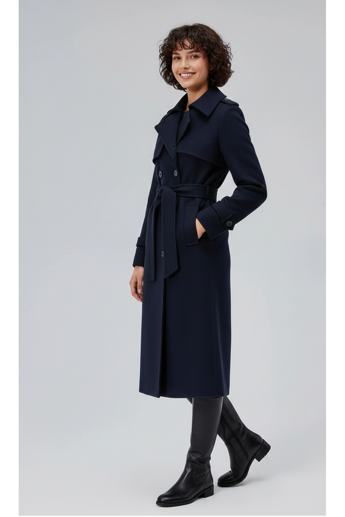 Bolivente  Lacivert Regular Rüzgarlık Detaylı Kaşe Kaban - Görsel 3