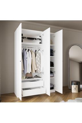 Bimossa KB6040 GOSS 135cm Beyaz Kapaklı Gardırop,3 Kapaklı,2 Çekmeceli,5Raflı...