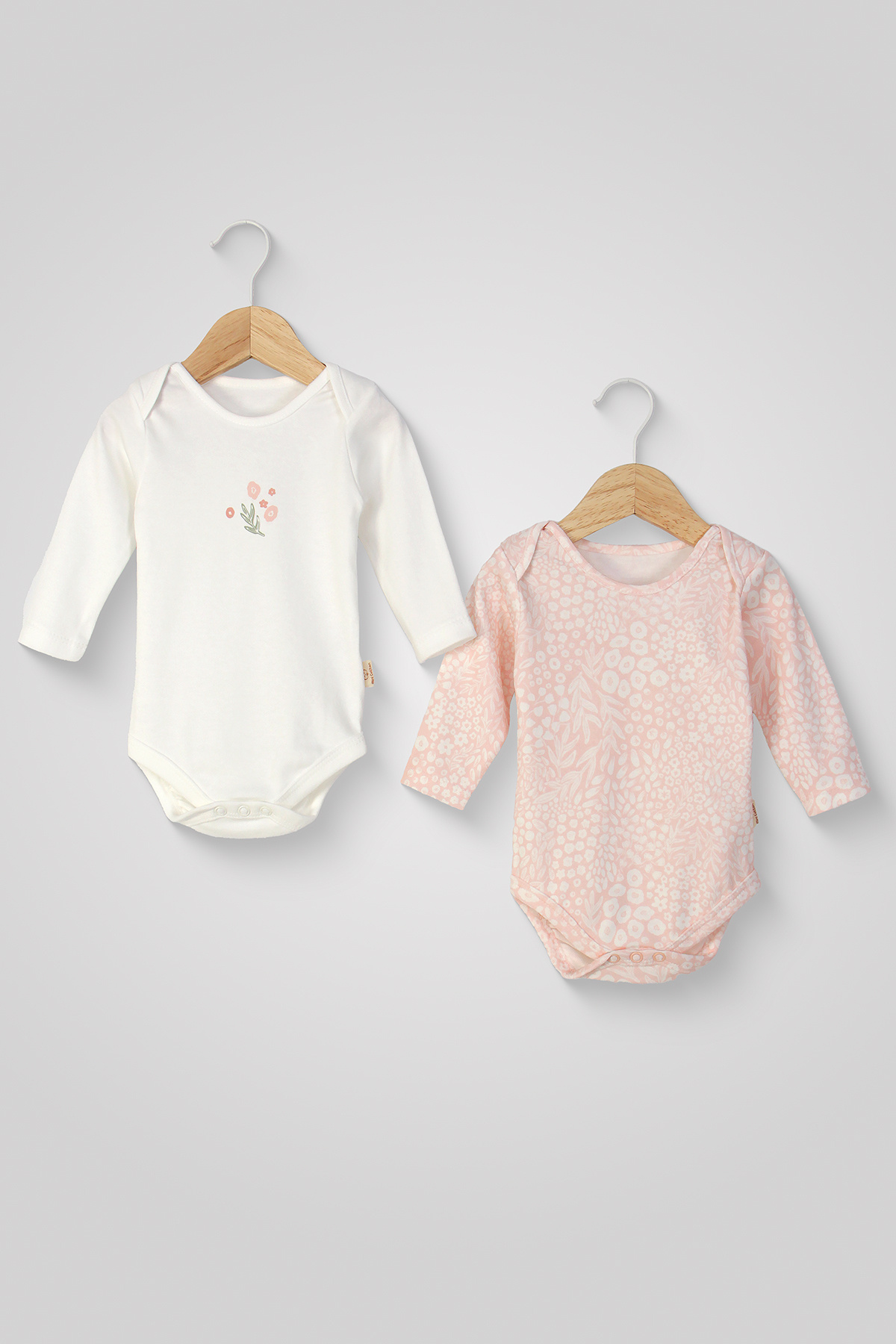 Mini Cotton Kız Bebek Uzun Kollu Baskılı Desenli %100 Pamuk Soft ( 2'li Body ) fotoğrafı 3 (önizleme)