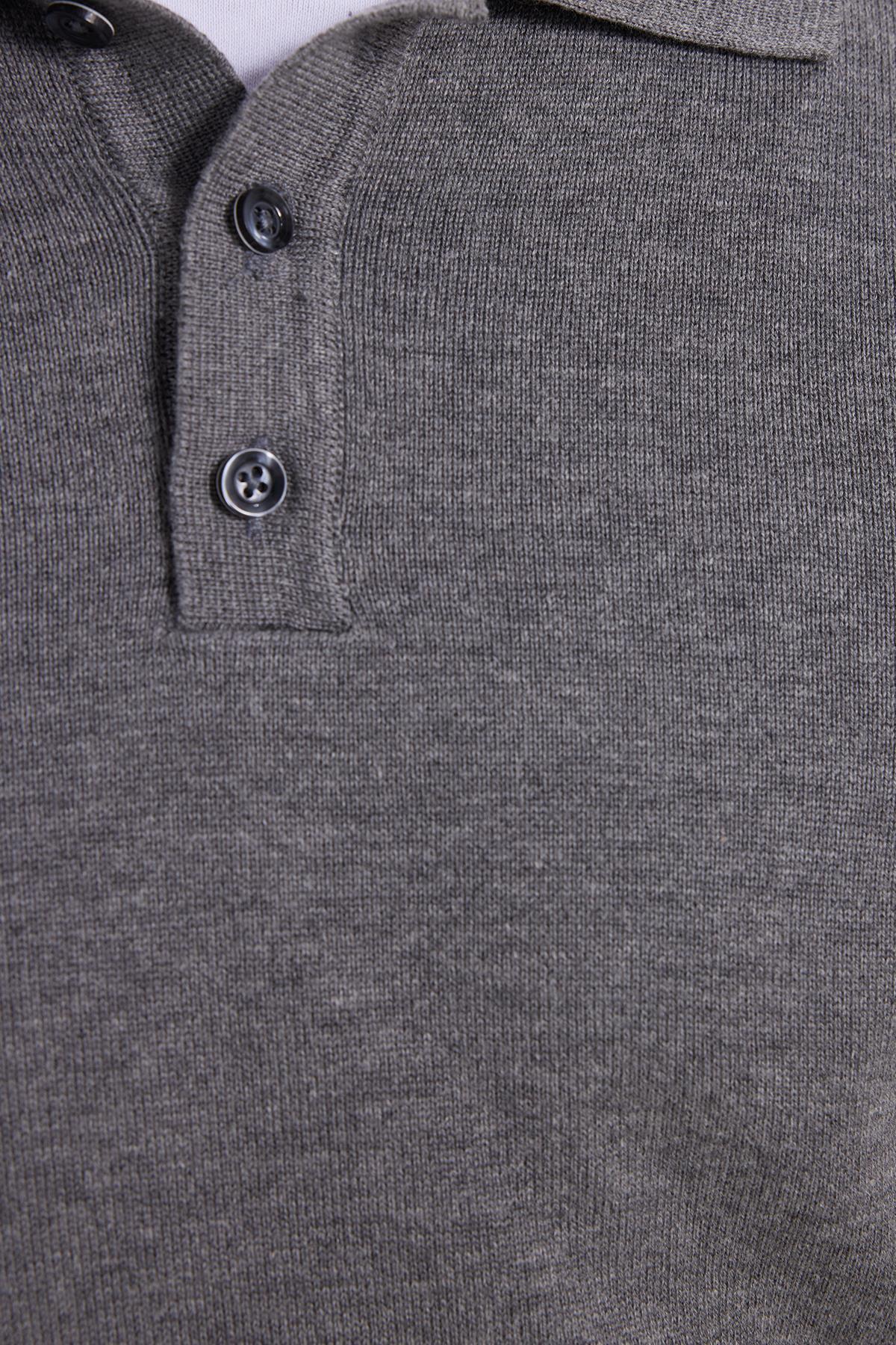 Tudors  Erkek Standart Fit Normal Kesim Pamuklu Polo Yaka Gri Kazak - Görsel 7