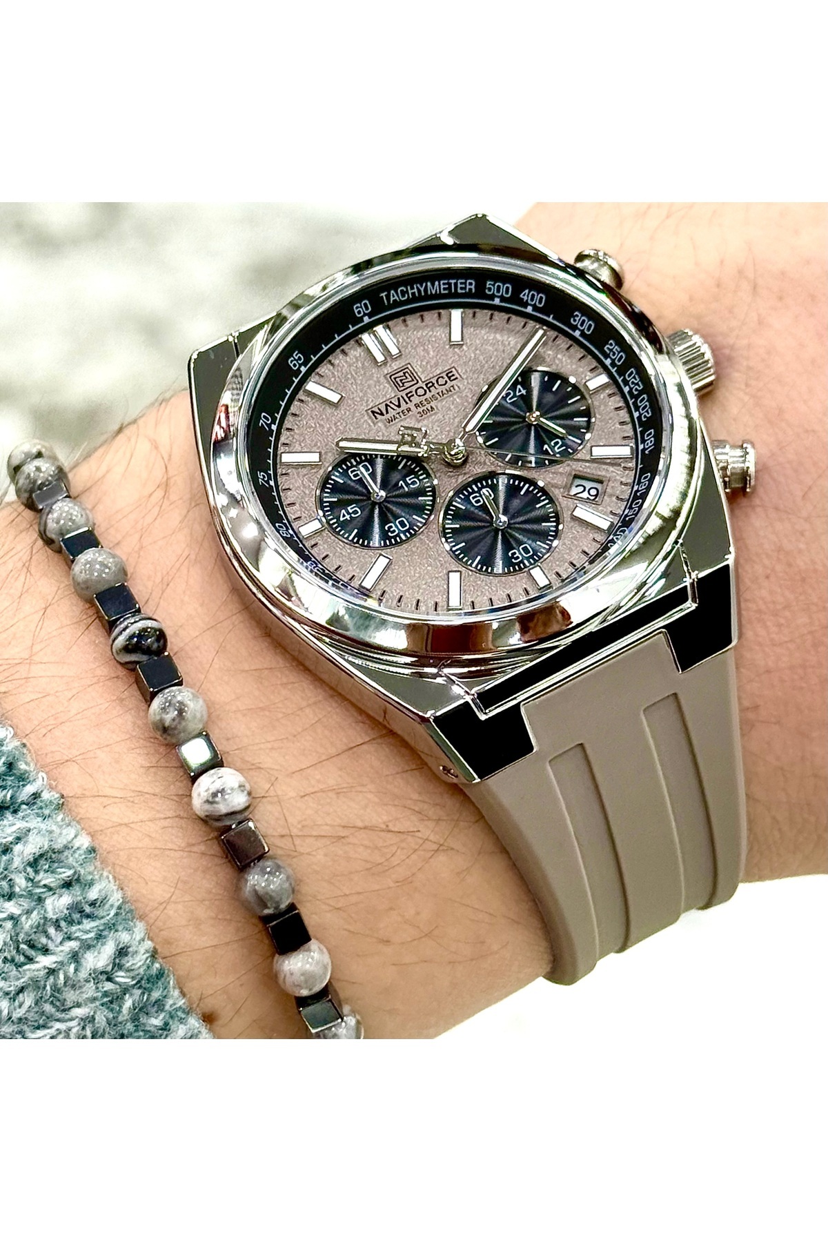 ساعت مچی ورزشی مردانه مدل جدید با بند سیلیکونی + دستبند، هدیه