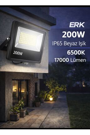 ERKLED LED LED Projektör 200W Beyaz Işık 6500K IP65 Su Geçirmez Dış Mekan Ayd...