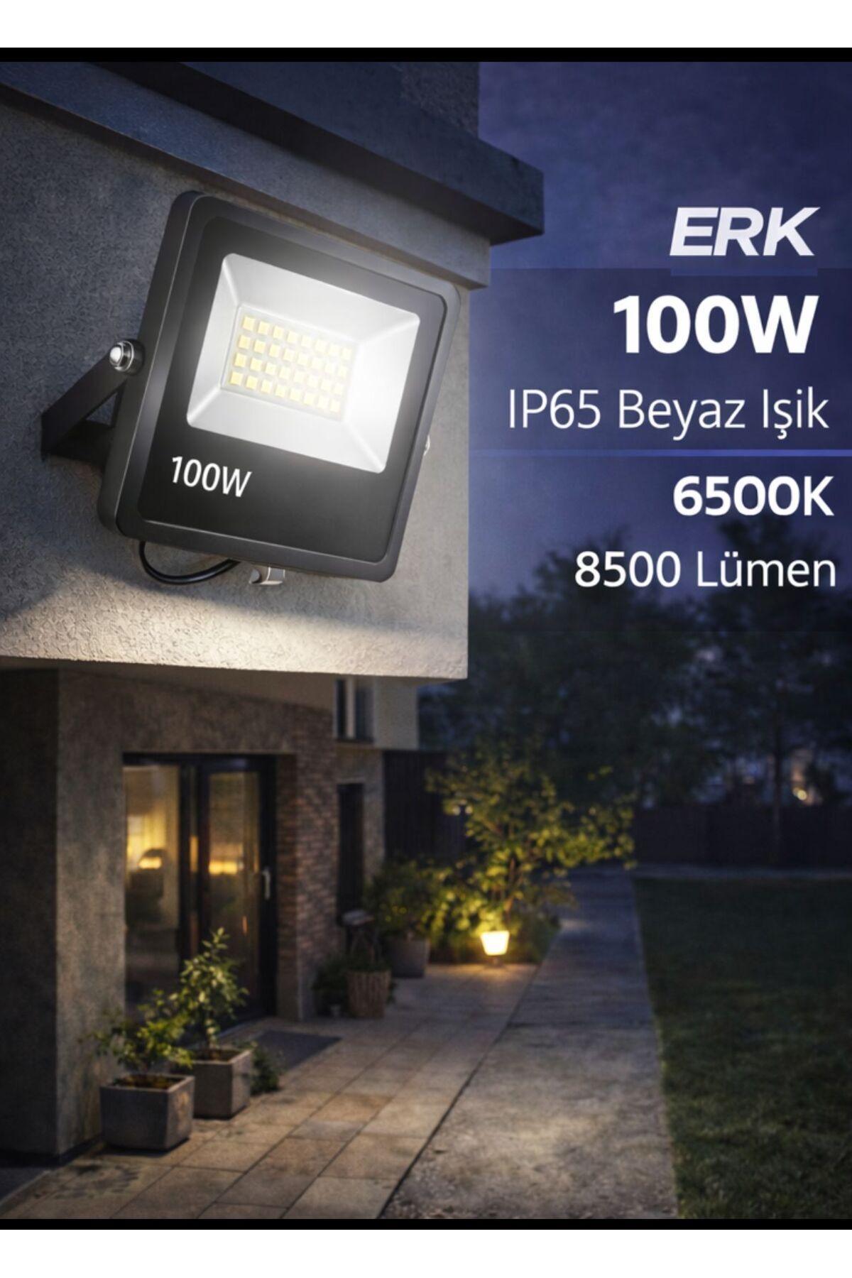 ERKLED LED LED Projektör 100W Beyaz Işık 6500K IP65 Su Geçirmez Dış ...