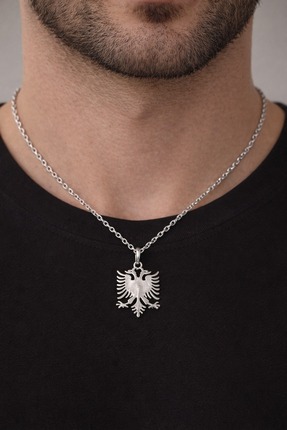 G Lady Çift Başlı Kartal Arnavutluk Sembolü Gümüş Renk Çelik Erkek Kolye