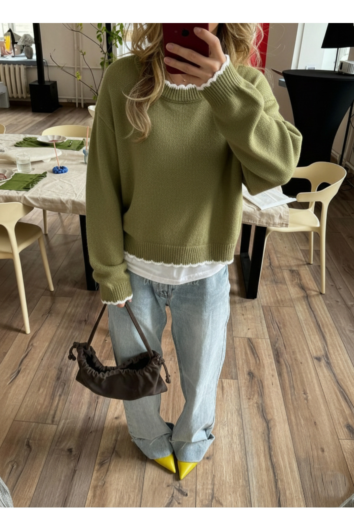 Dier Moda  Kadın Dalgalı Kenar Detaylı Salaş Bisiklet Yaka Kazak - Yumuşak Dokulu Triko, Kadın kazak Fmoda3079 - Görsel 3