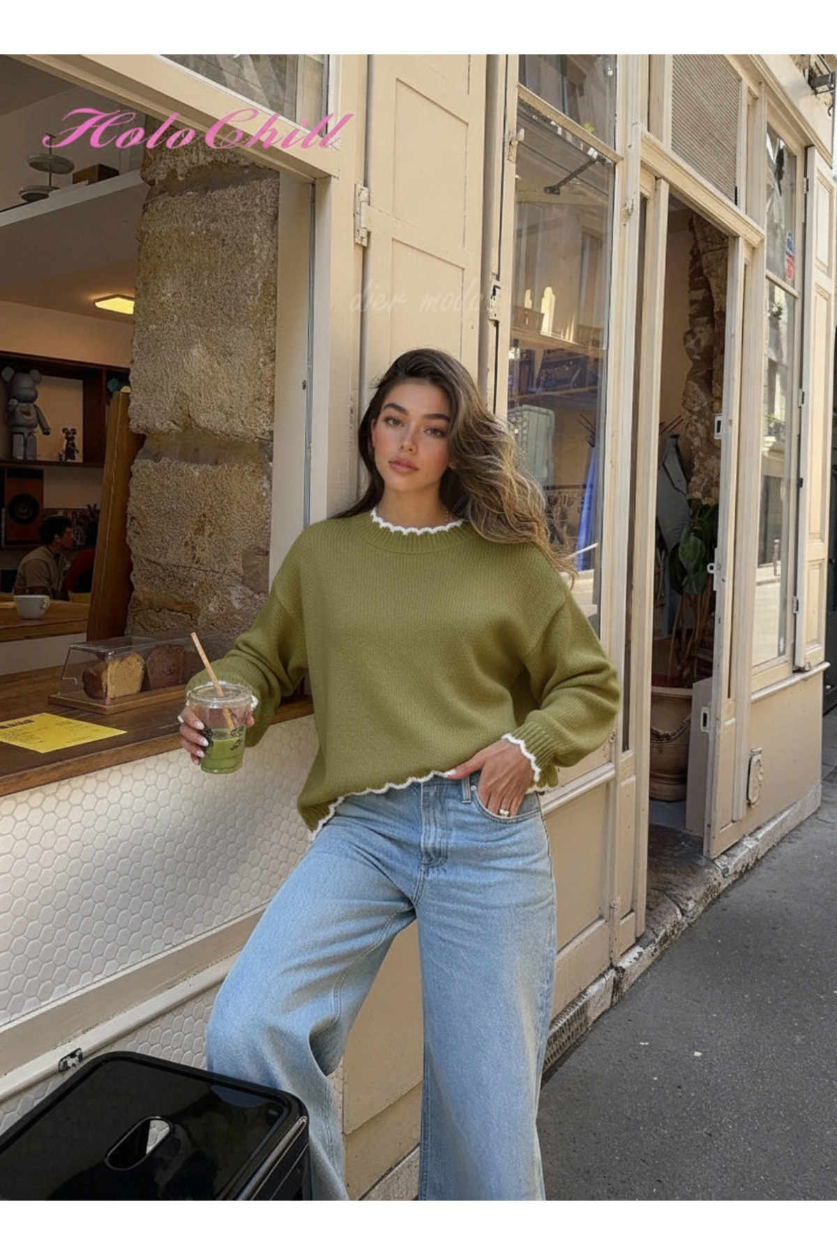 Dier Moda  Kadın Dalgalı Kenar Detaylı Salaş Bisiklet Yaka Kazak - Yumuşak Dokulu Triko, Kadın kazak Fmoda3079 - Görsel 6