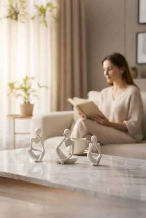 bonjorno aksesuar Nordic Tarzı 3'lü Heykel Seti , Soyut Düşünen Adam Heykel B...