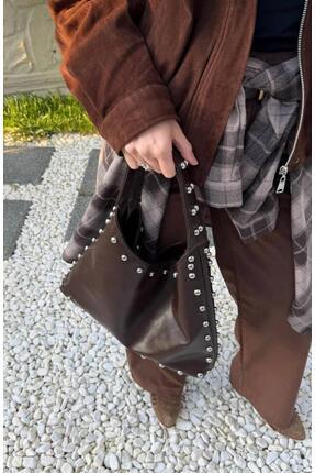 ÖzSu Mağazacılık Acı kahve zımba detaylı salaş suni deri omuz çantası