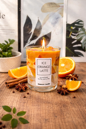 MUMORA CANDLE Ice Orange Latte Bardak Mum – Dekoratif Jel & Soya Mum – Turunc...