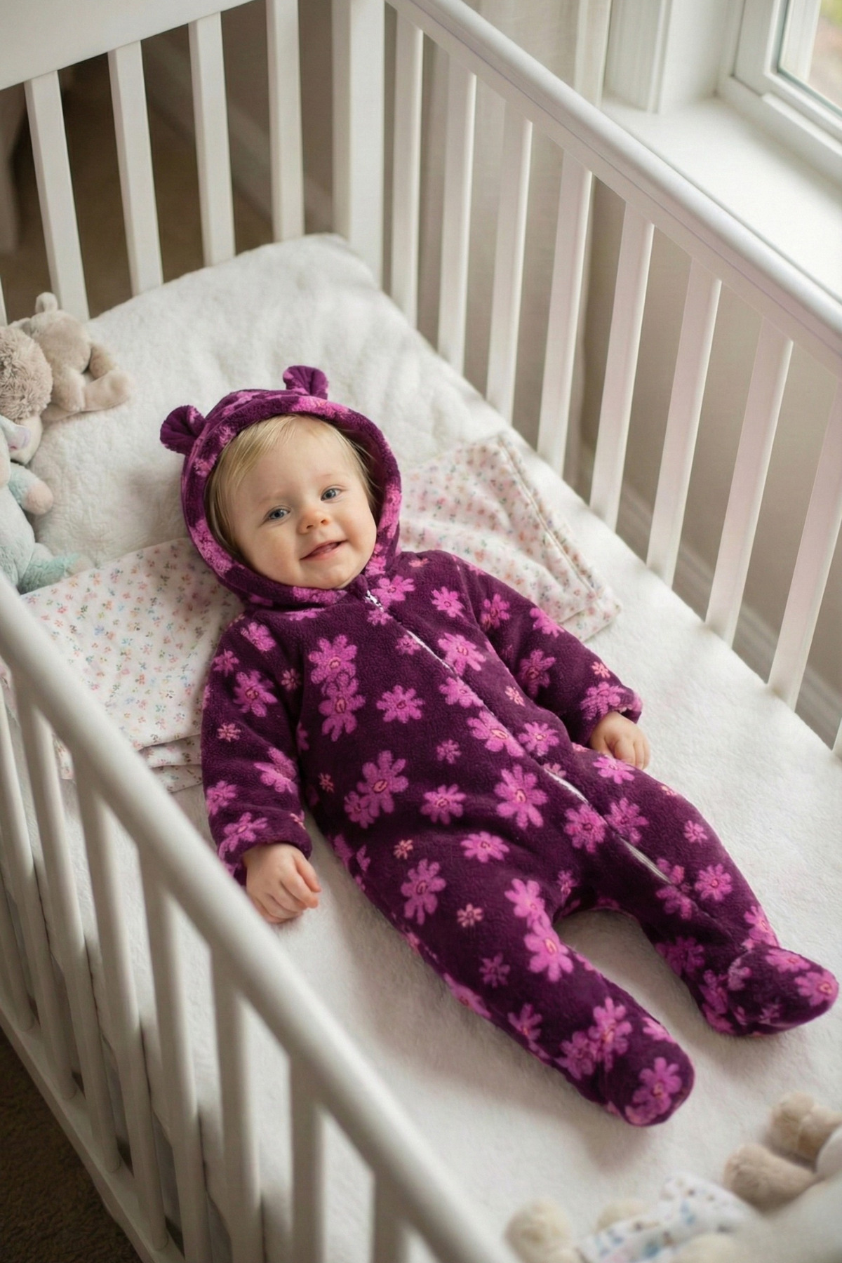 GÜLERBEBECİX Kız Bebek Welsoft Tulum Kapüşonlu Baskılı Desenli 0-12 Aylık fotoğrafı 2 (önizleme)