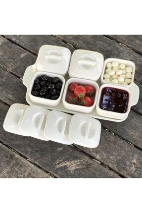Pembelia Life Tepsili Lüks Porselen 6'lı Kapaklı Kavaltılık Seti&kahvaltılık Set