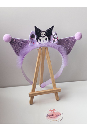 Sweet twins accessories Simli Mor Kuromi Çocuk Taç Tüllü Fiyonklu Ponponlu He...