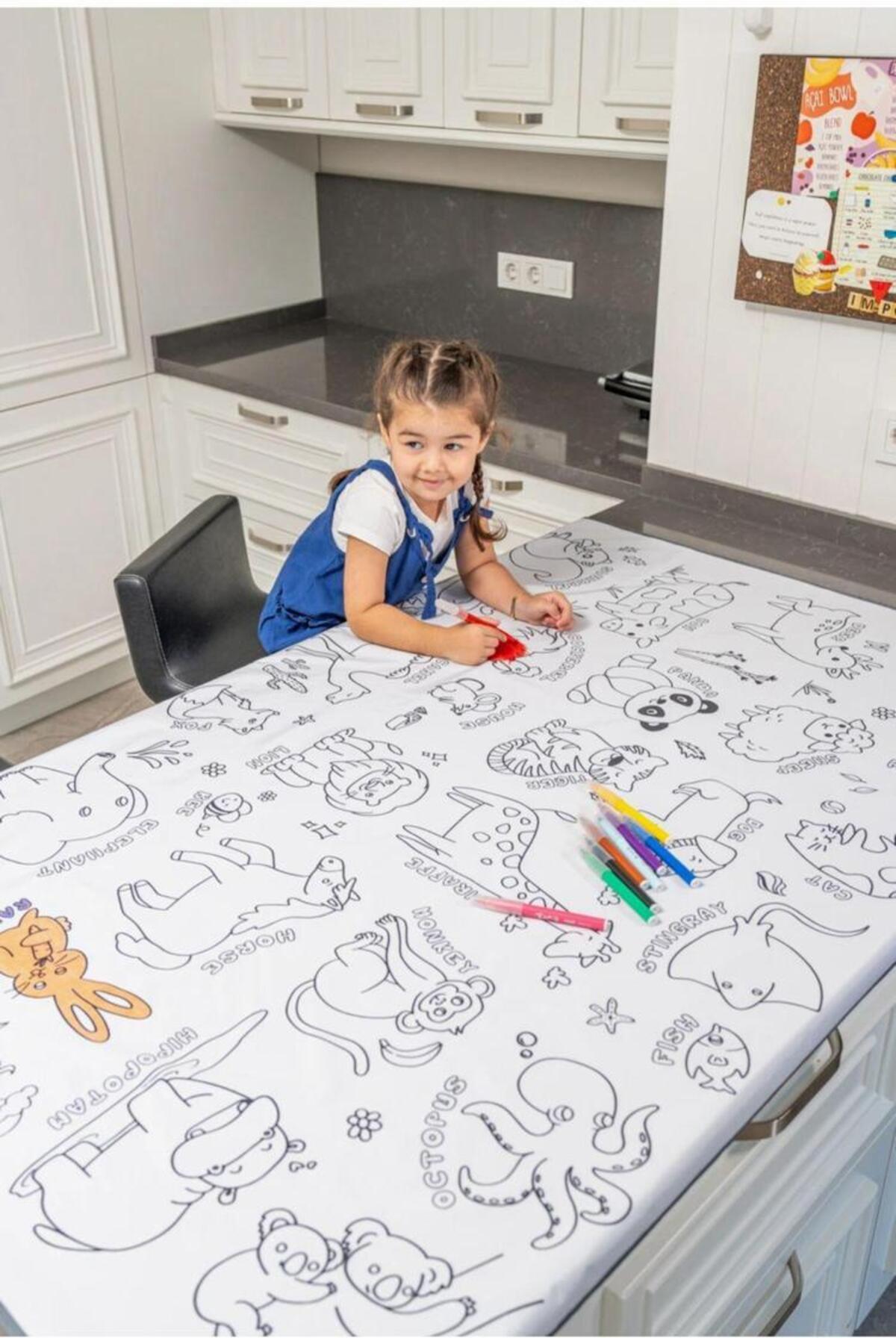 YUPULU Boyama Örtüsü ve keçeli kalem ile 2'li Set Eğitici Oyun Halısı matı 150 x 100 cm fotoğrafı 6 (önizleme)