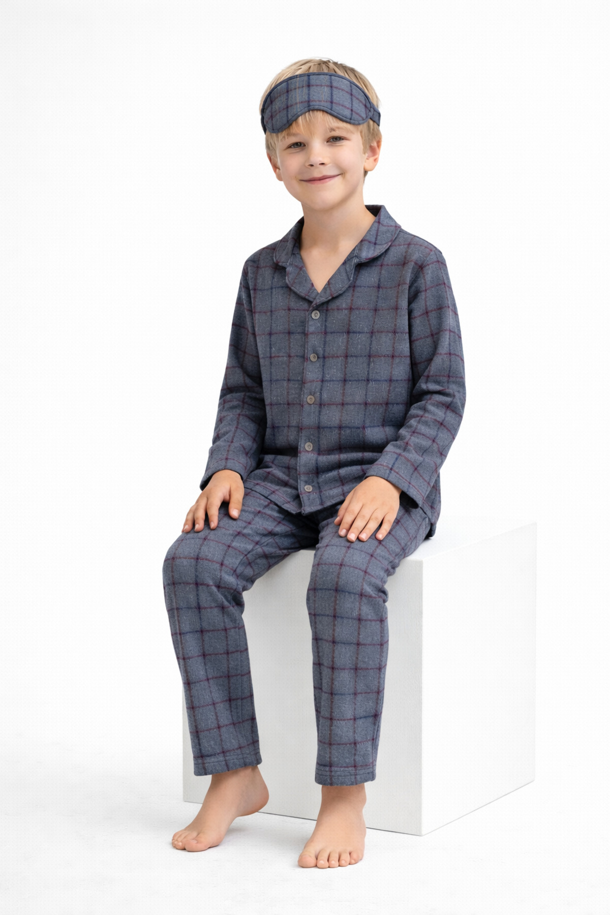Beka Kids Erkek Çocuk Önden Düğmeli Kareli Pijama Takımı - Göz Bantlı fotoğrafı 3 (önizleme)