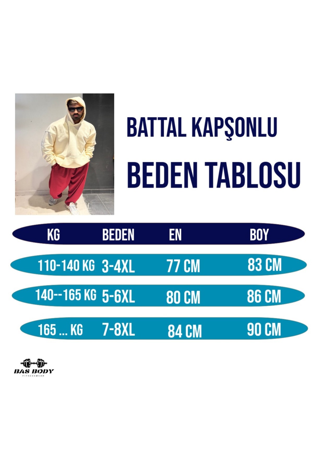 Bas Body FitnessWear Mavi Saks Rengi Battal Büyük Beden Fermuarlı Geniş Kalıp Oversize 3 İplik Şardonlu Pamuklu Kapşonlu görsel 3