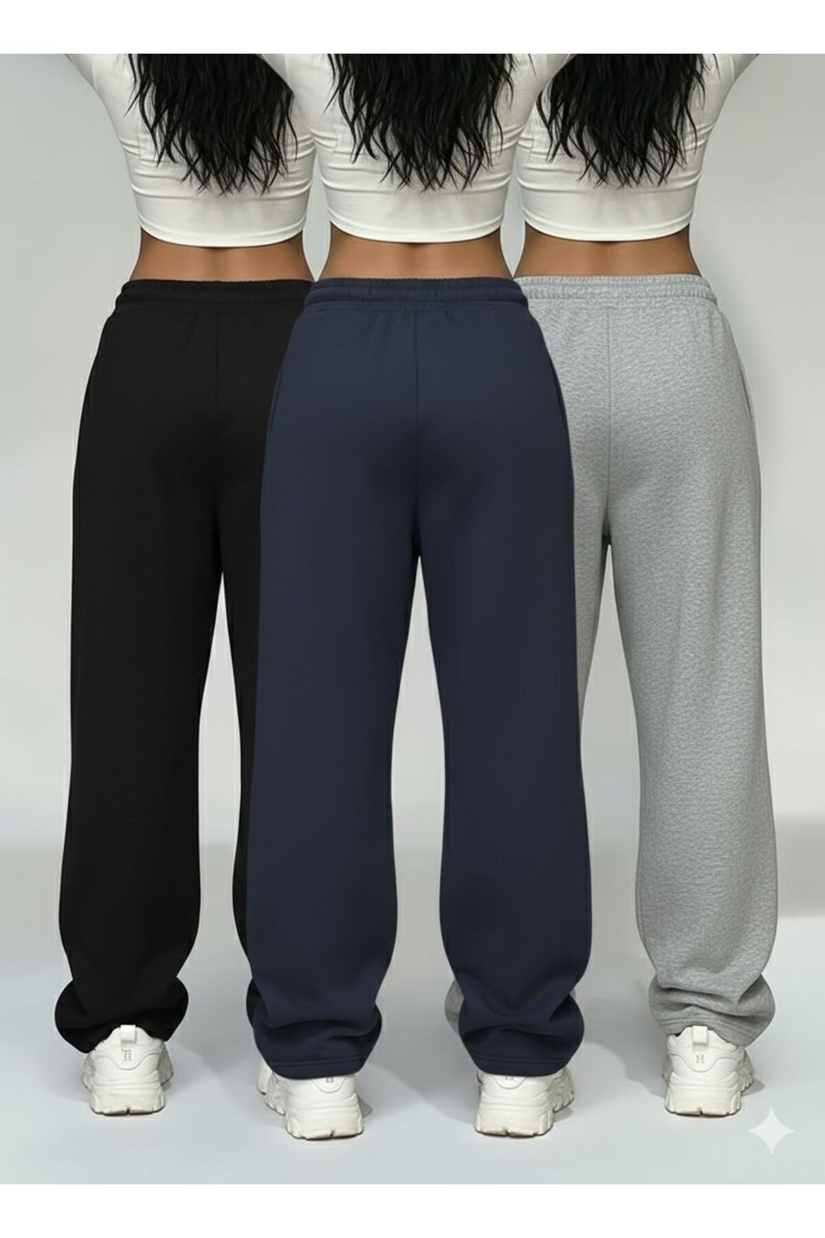 LOSMARY  3 Adet (Kadın/Erkek) Siyah Gri Lacivert bol kalıp düz paça eşofman altı - Görsel 2