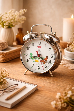 COCEM Tavuk Figürlü Retro Nostaljik Alarm Saati | Çift Zilli Metal Masa & Kom...