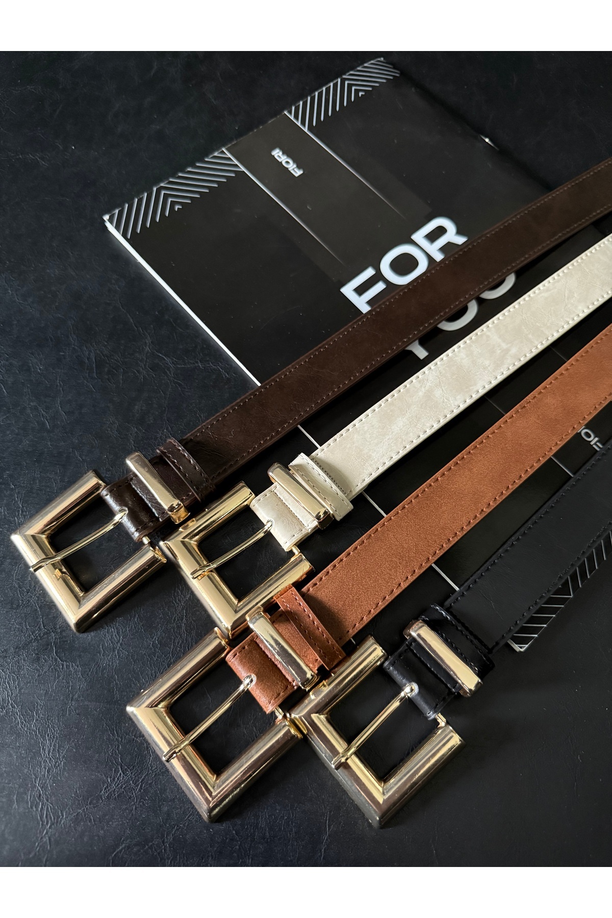 Fiori  4'lü Gold Kare Tokalı Köprülü Kadın Kemeri, Pantolon Kemeri, Ceket Kemeri, Elbise Kemeri - Görsel 4