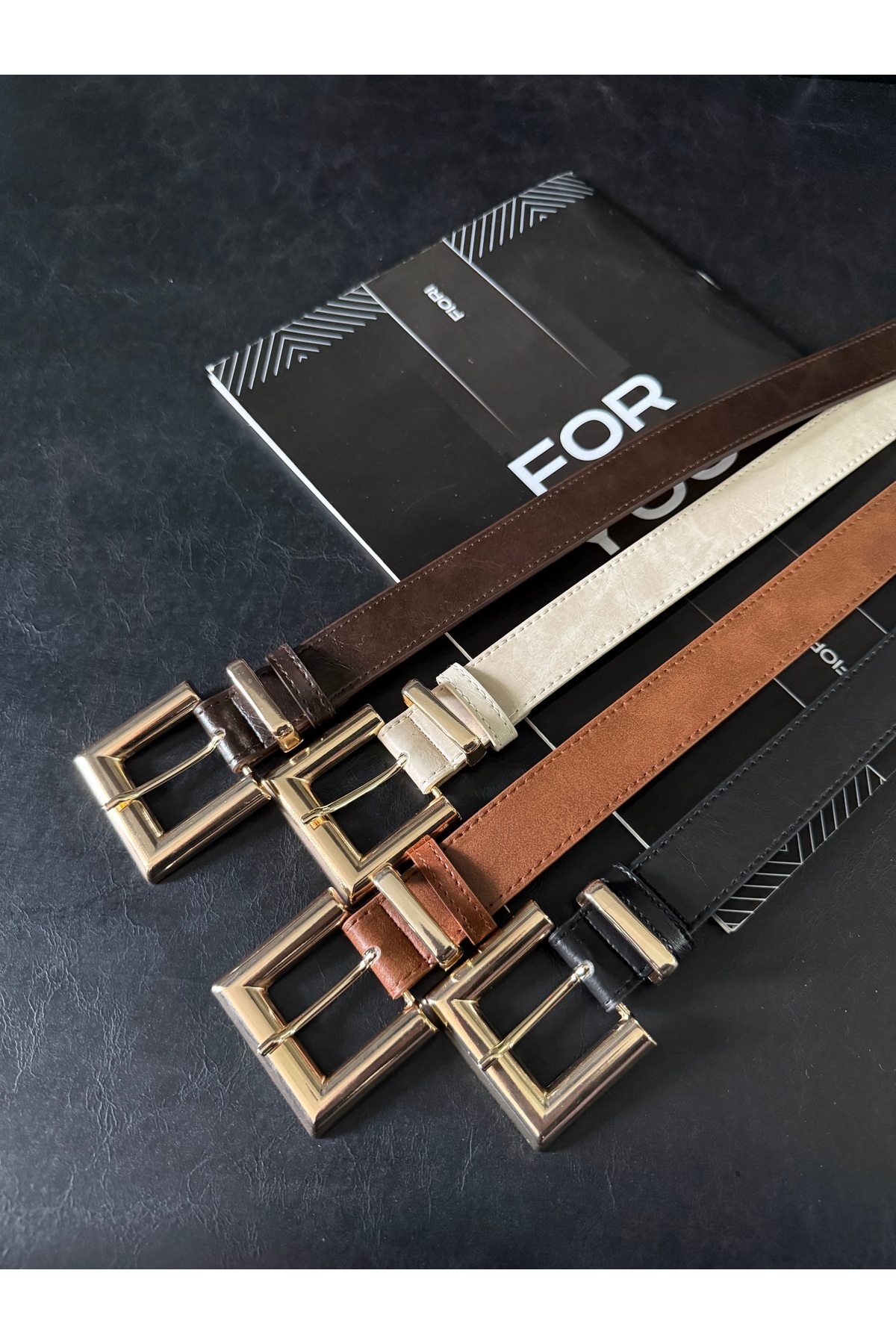 Fiori  4'lü Gold Kare Tokalı Köprülü Kadın Kemeri, Pantolon Kemeri, Ceket Kemeri, Elbise Kemeri - Görsel 2