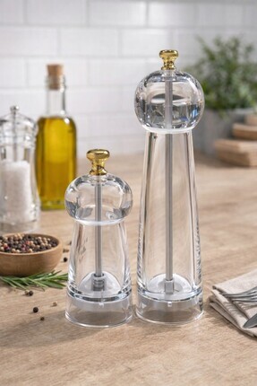 Mutfika Şeffaf Akrilik Tuzluk Karabiberlik Baharat Öğütücü Değirmen - 20 Cm-1...