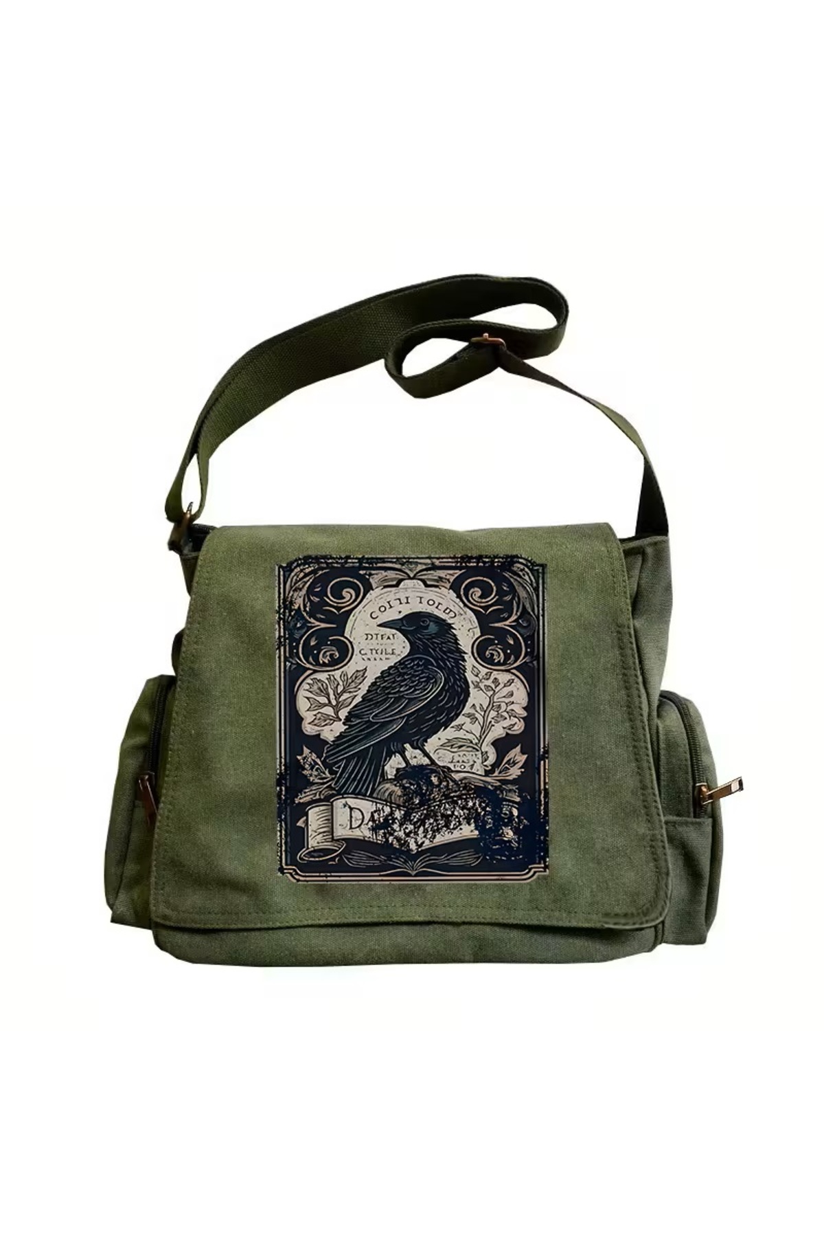 Toum Gothic Baskılı Unisex Yeşil Postacı Çantası