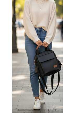 HAS MODA Kadın Çok Amaçlı Cep Detaylı Su Geçirmez Siyah Unisex Sırt Çapraz ve...