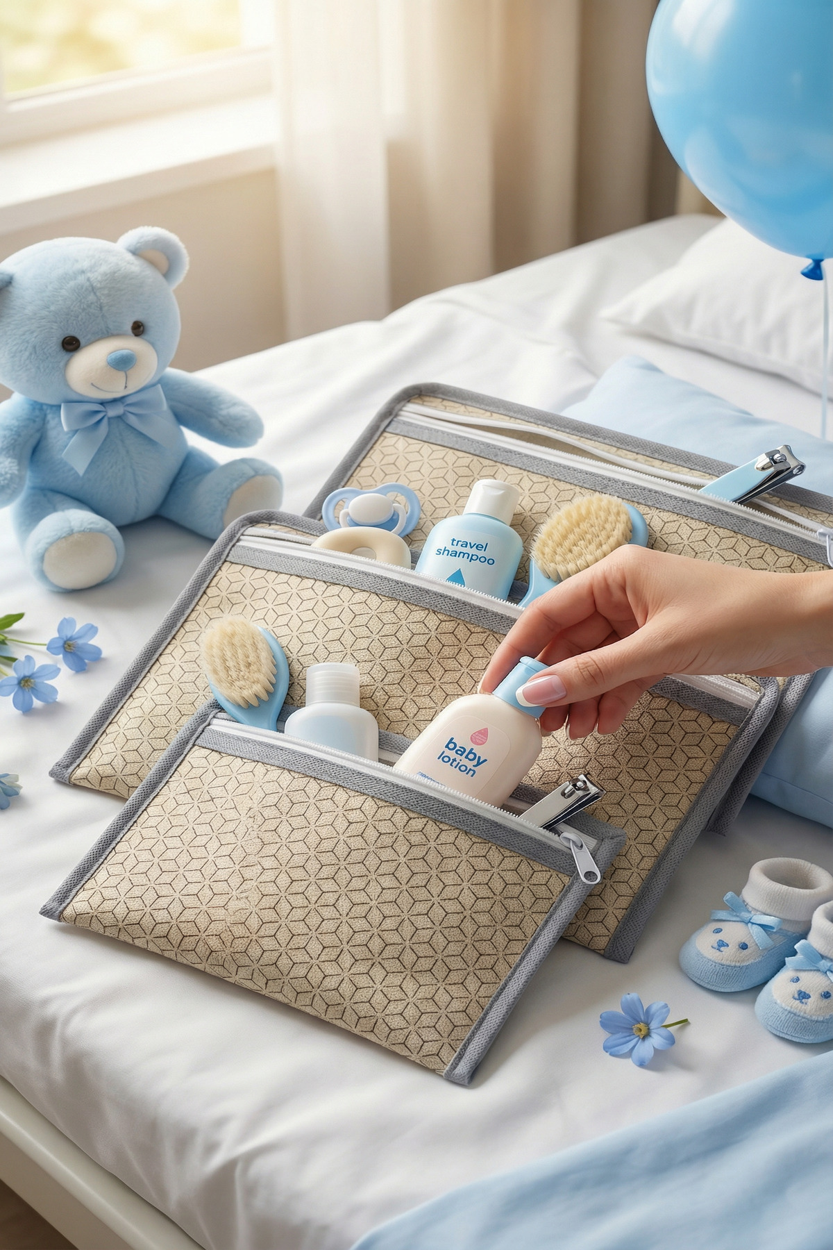 EVSELLA 6'lı Bebek Bakım Çantası Hastane Çıkış Doğum Çantası Organizer Bej Set fotoğrafı 5 (önizleme)