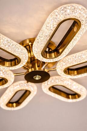 AURA LIGHTING 6'Lı Gold Elips Tavana Sıfır 3 Renk LED Modern Salon Avizesi (B...