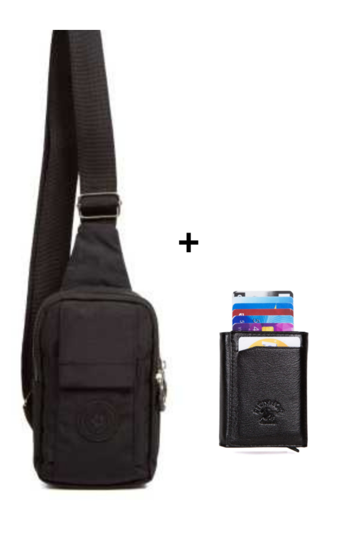 NEWISH POLO ACCESSORIES  krinkel Siyah Telefon Bölmeli Bel Çapraz Omuz Çanta Göğüs Günlük Bodybag ve Kartlık Cüzdan