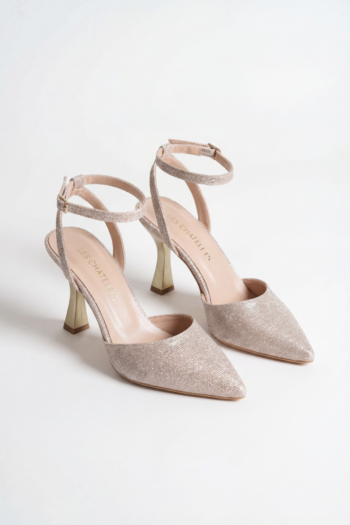 Les Chatelets  Éclat de Nuit Bilekten Bağlamalı Simli Altın Abiye Ayakkabı