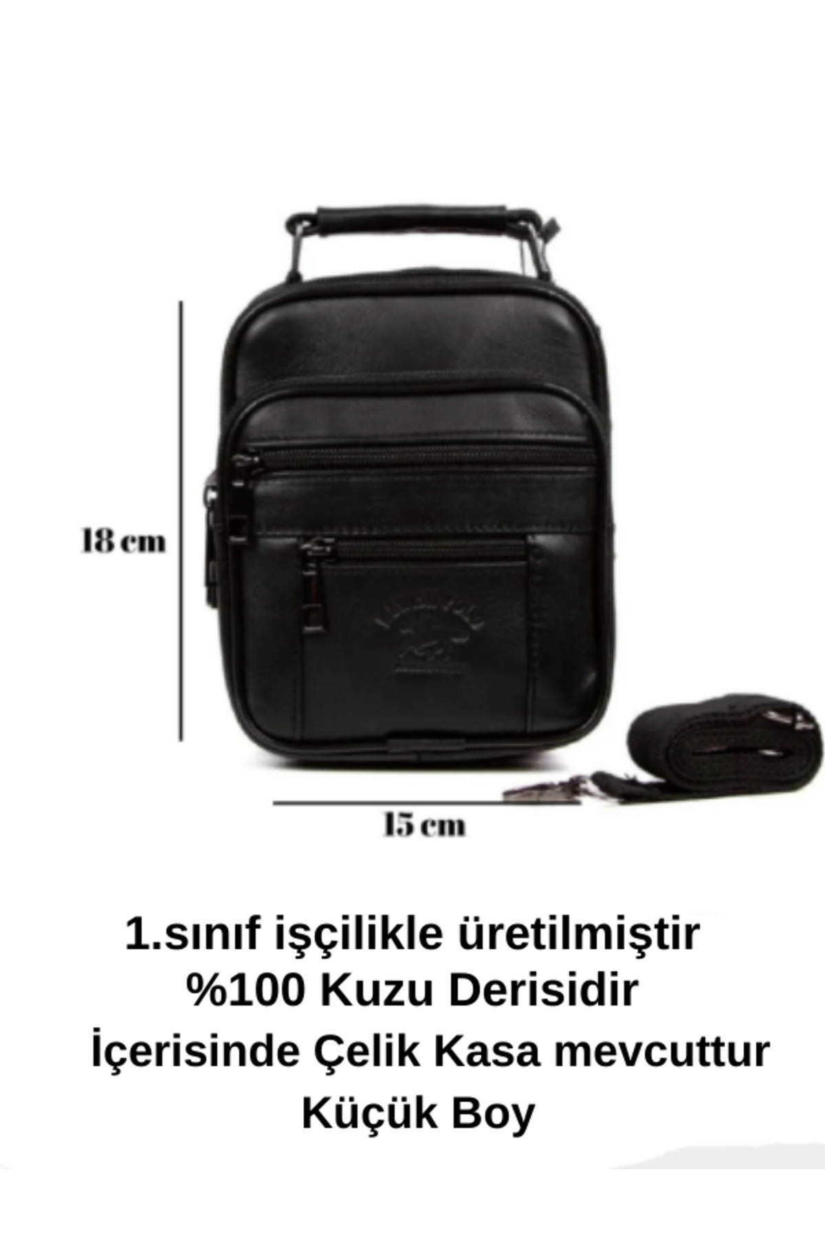 NEWISH POLO ACCESSORIES Erkek Siyah Çelik Kasalı Hakiki Deri El Ve Omuz Çantası Ayarlanabilir Askılı (Küçük Boy) görsel 5